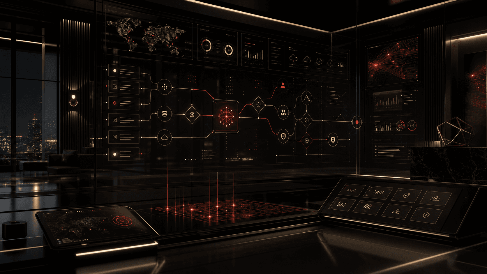 AI operations control room with workflow automation interfaces